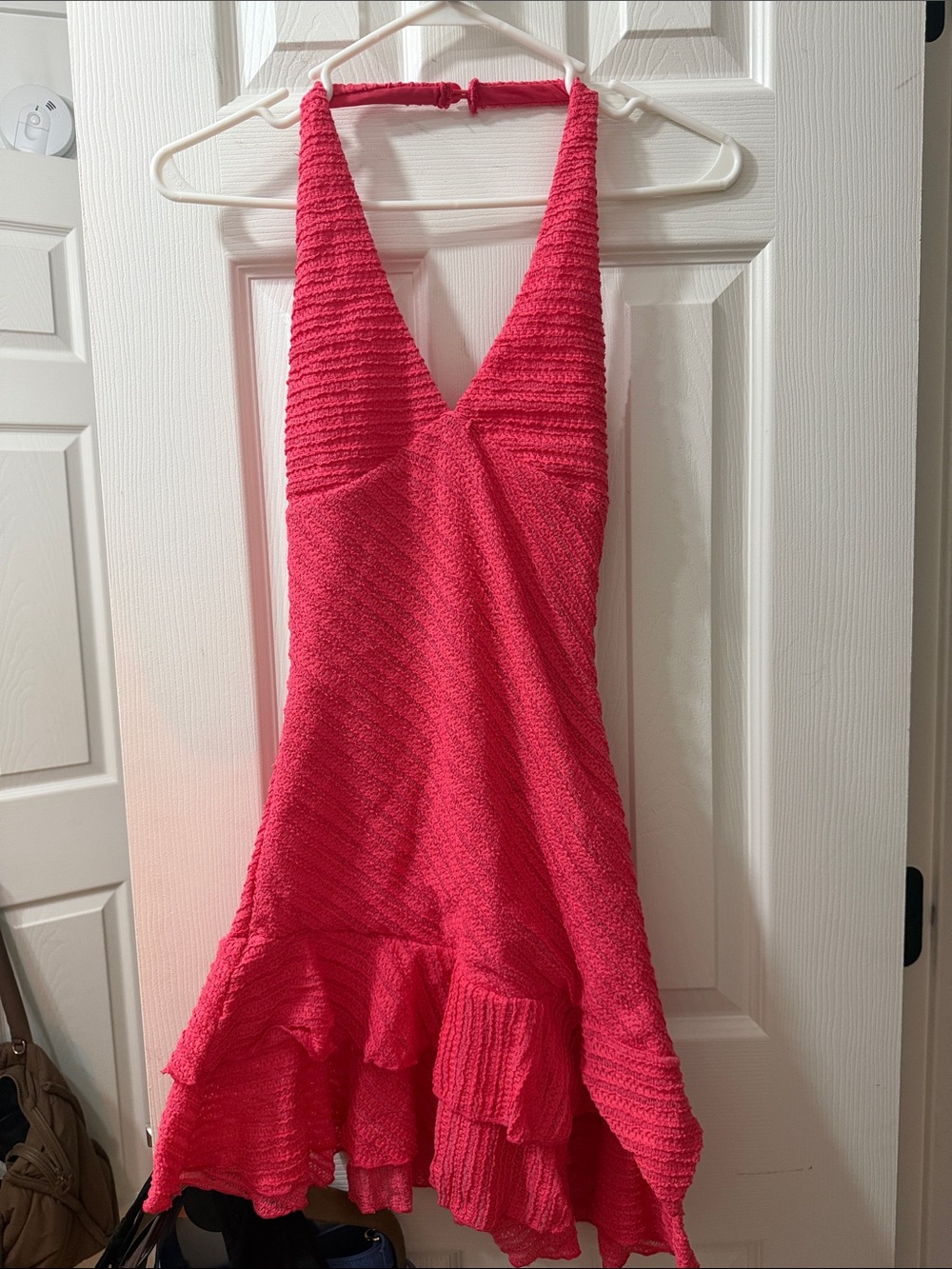Whitefox Boutique Bright Pink Textured Halter Ruffle Dress